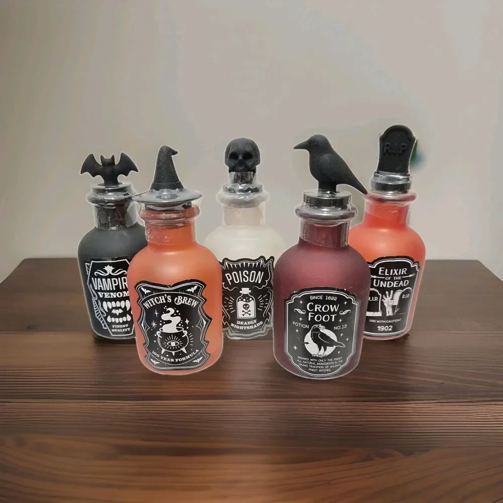 New Lot of 5 Halloween Potion Bottles Glass Apothecary Decor Target Bullseye